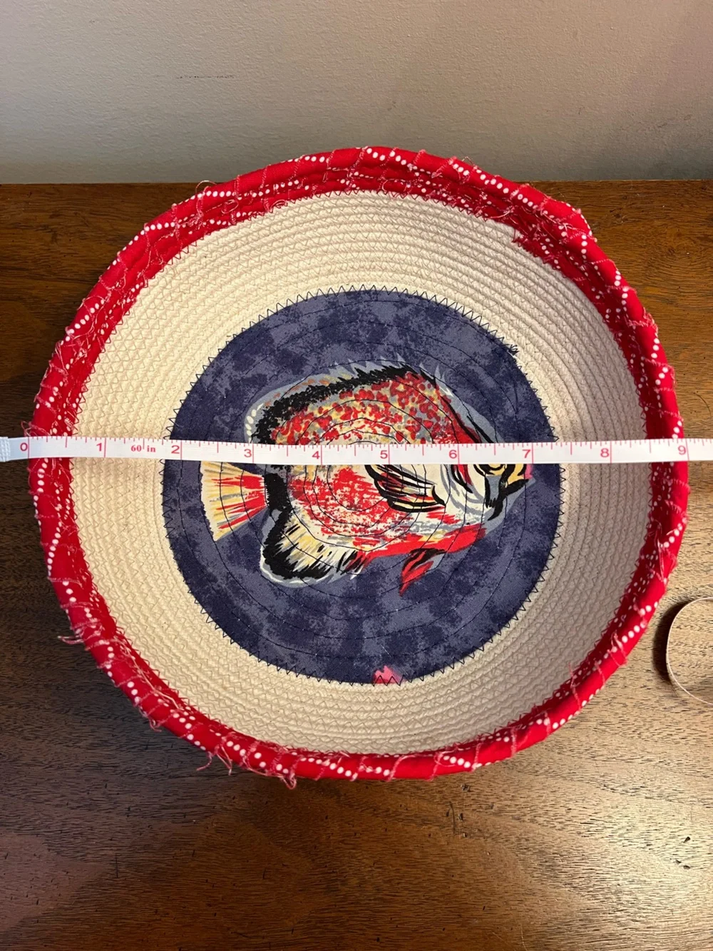 Handwoven Rope Fish Motif Bowl - Red & Navy